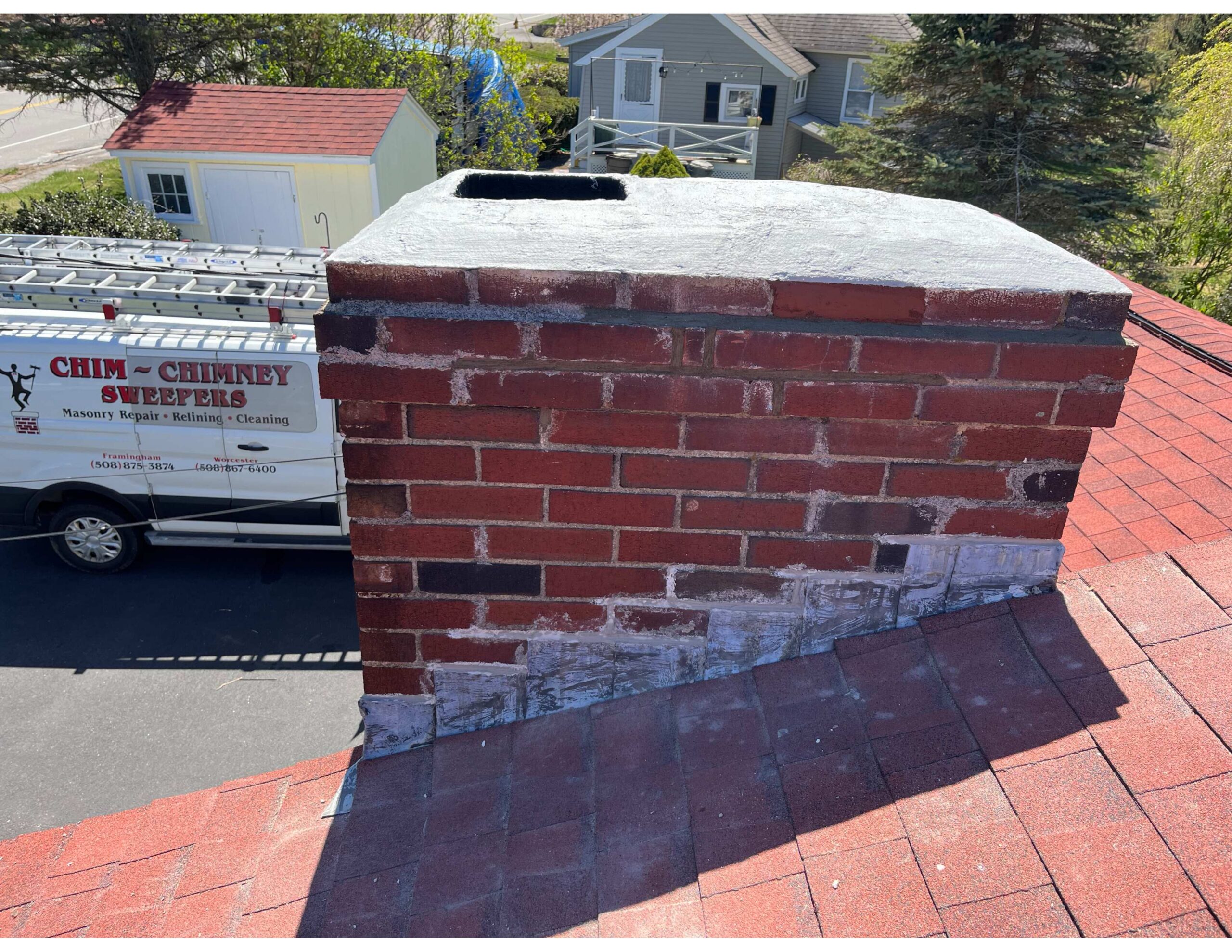 Original after picture of a chimney crown that was rebuilt by Chim Chimney Sweep.